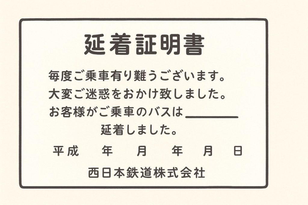 西鉄バスの遅延証明書（イメージ）