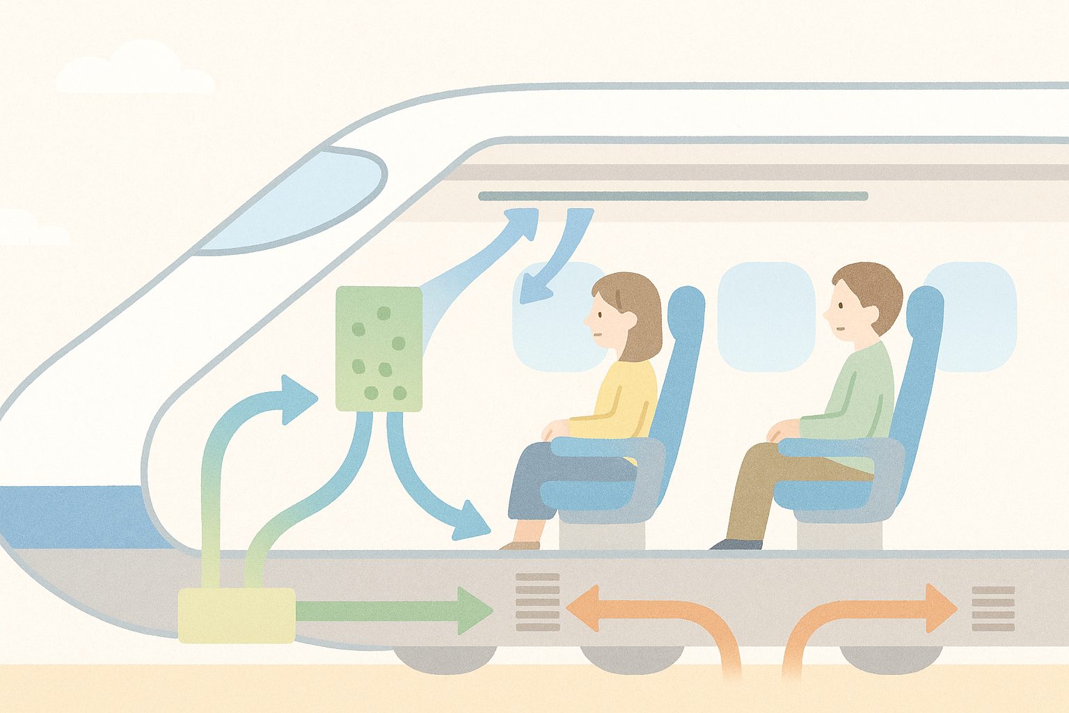 新幹線の空調吹き出し口と空気の入れ替え
